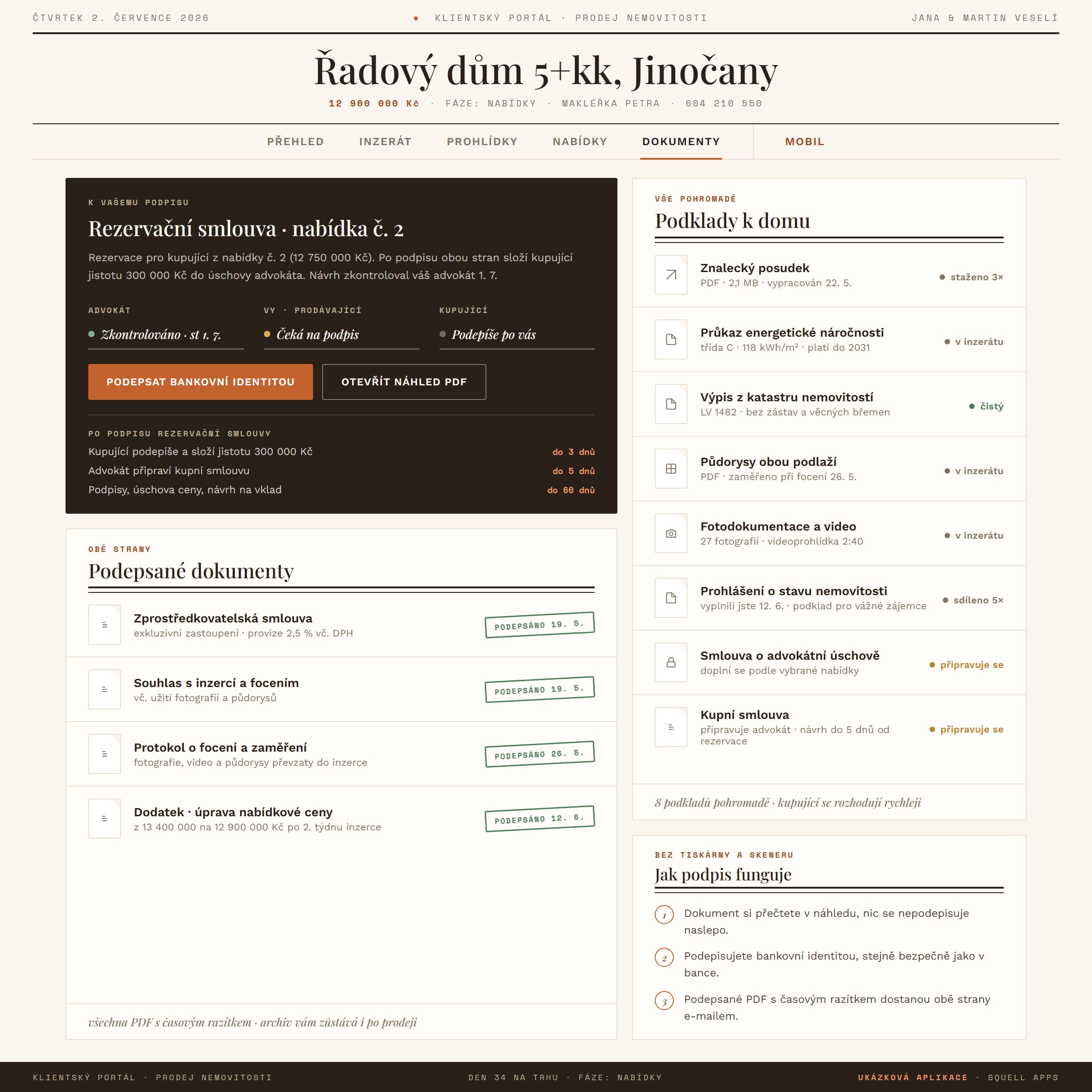 Estate agency client portal — Documents and signing