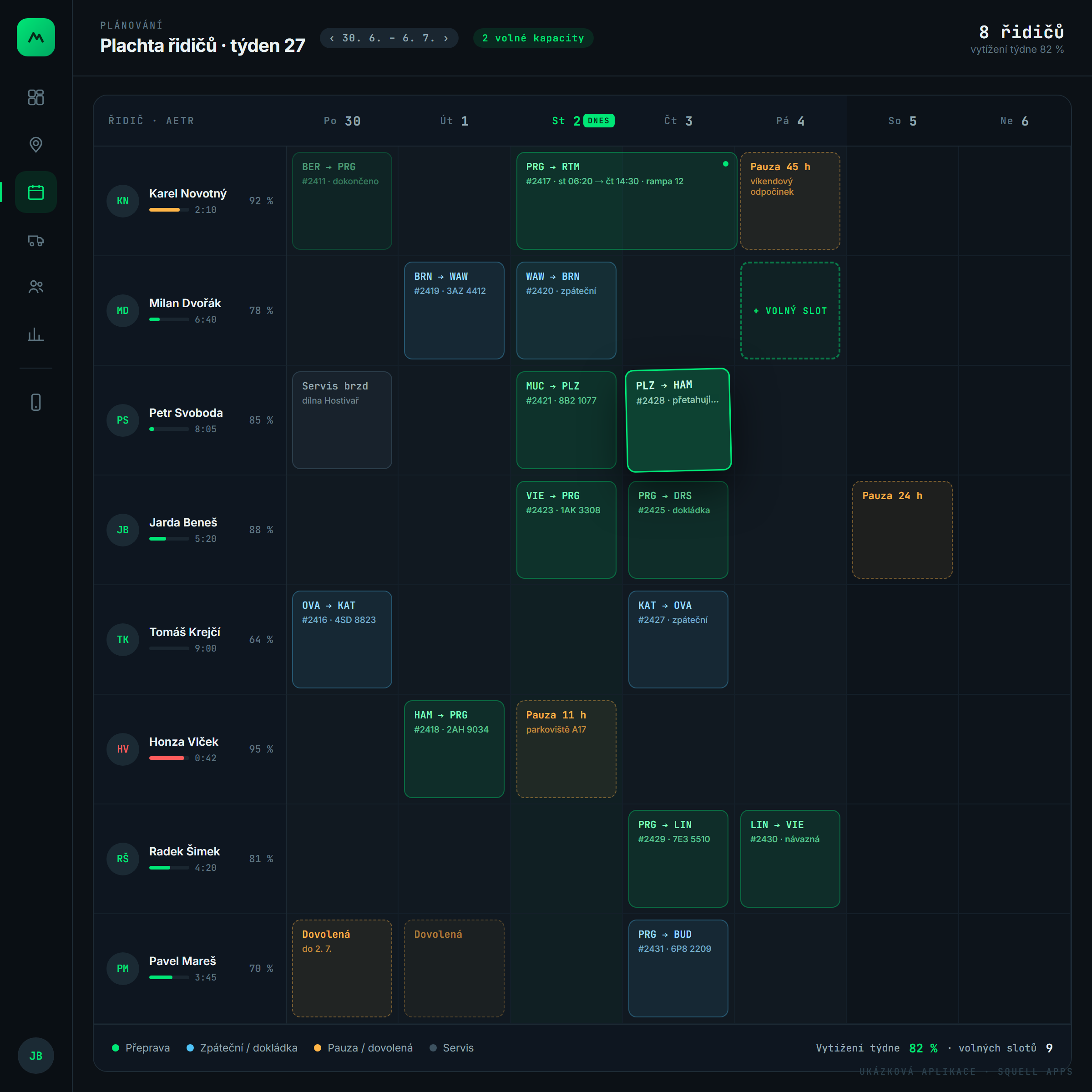 Dispatch control room for a trucking company — Driver schedule
