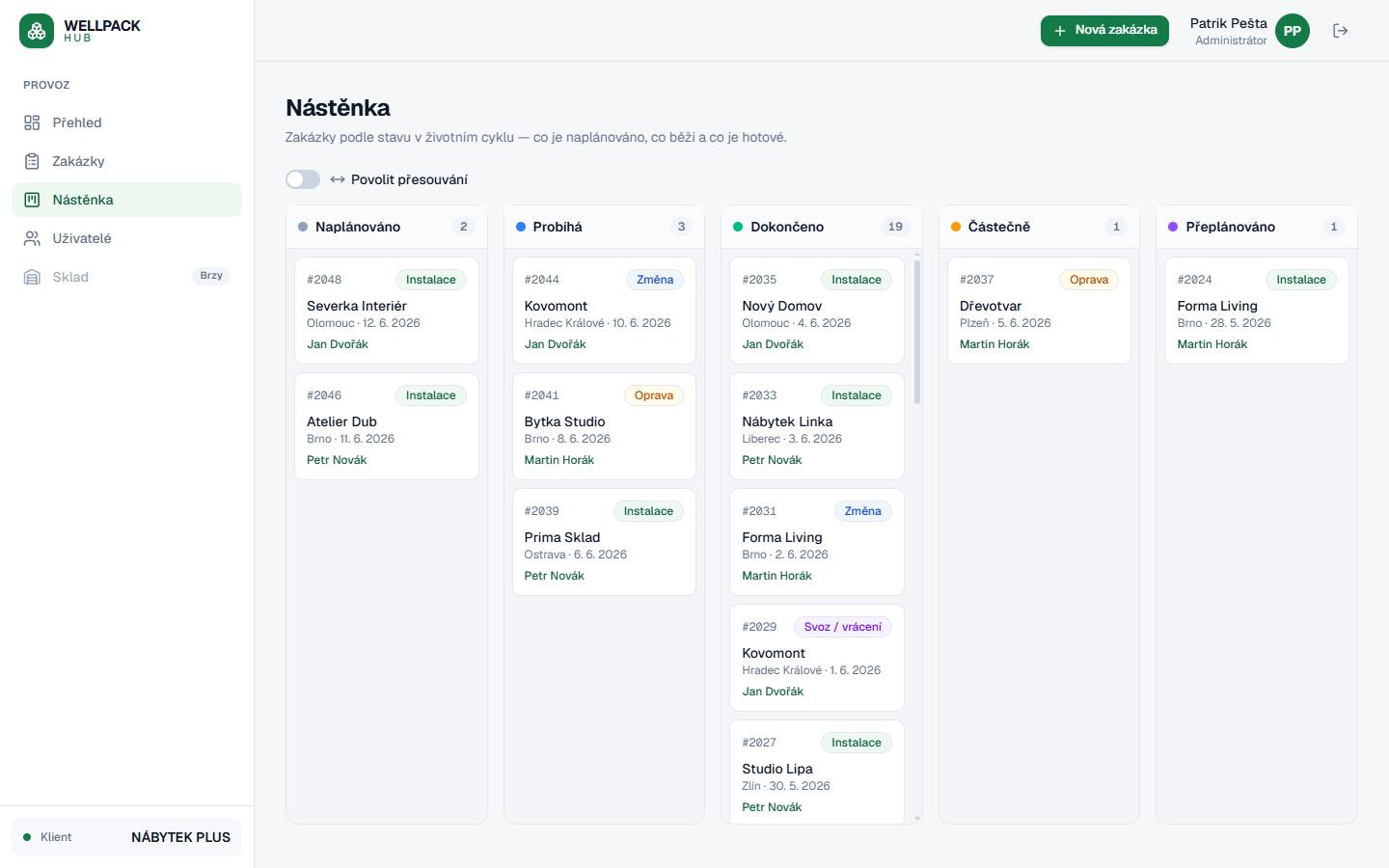 Wellpack Hub — Board — order status at a glance